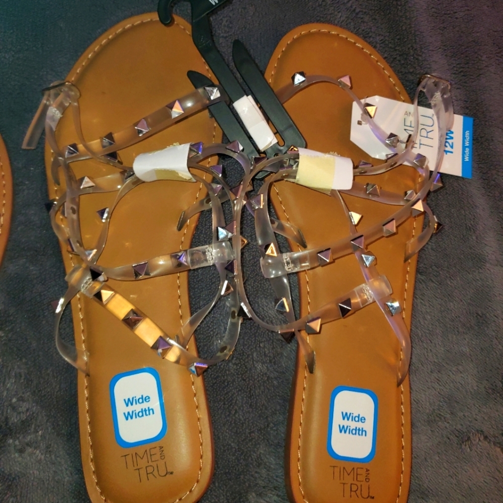 Clear Gladiator Sandals with silver studs 12W by Time & True